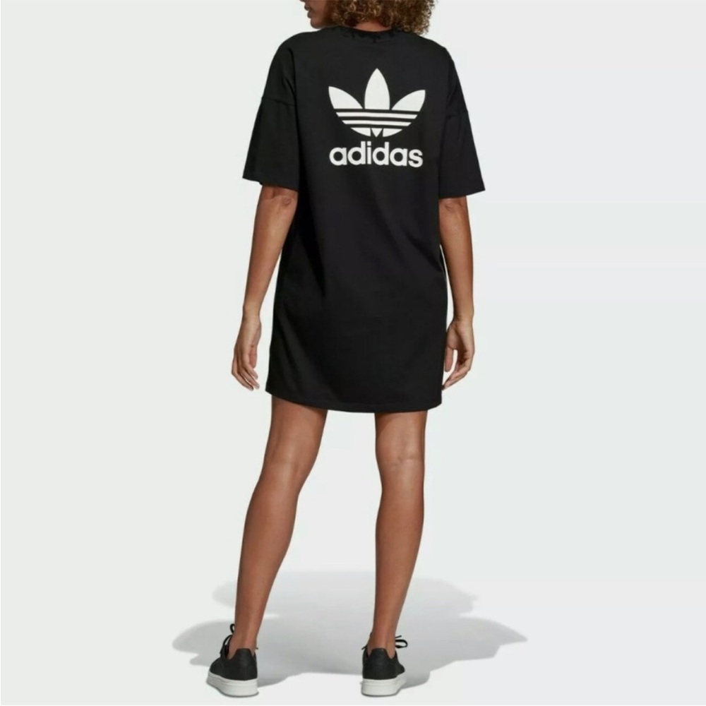 NWT Adidas Originals Trefoil Logo Black T-Shirt Dress XS Athleisure Casual